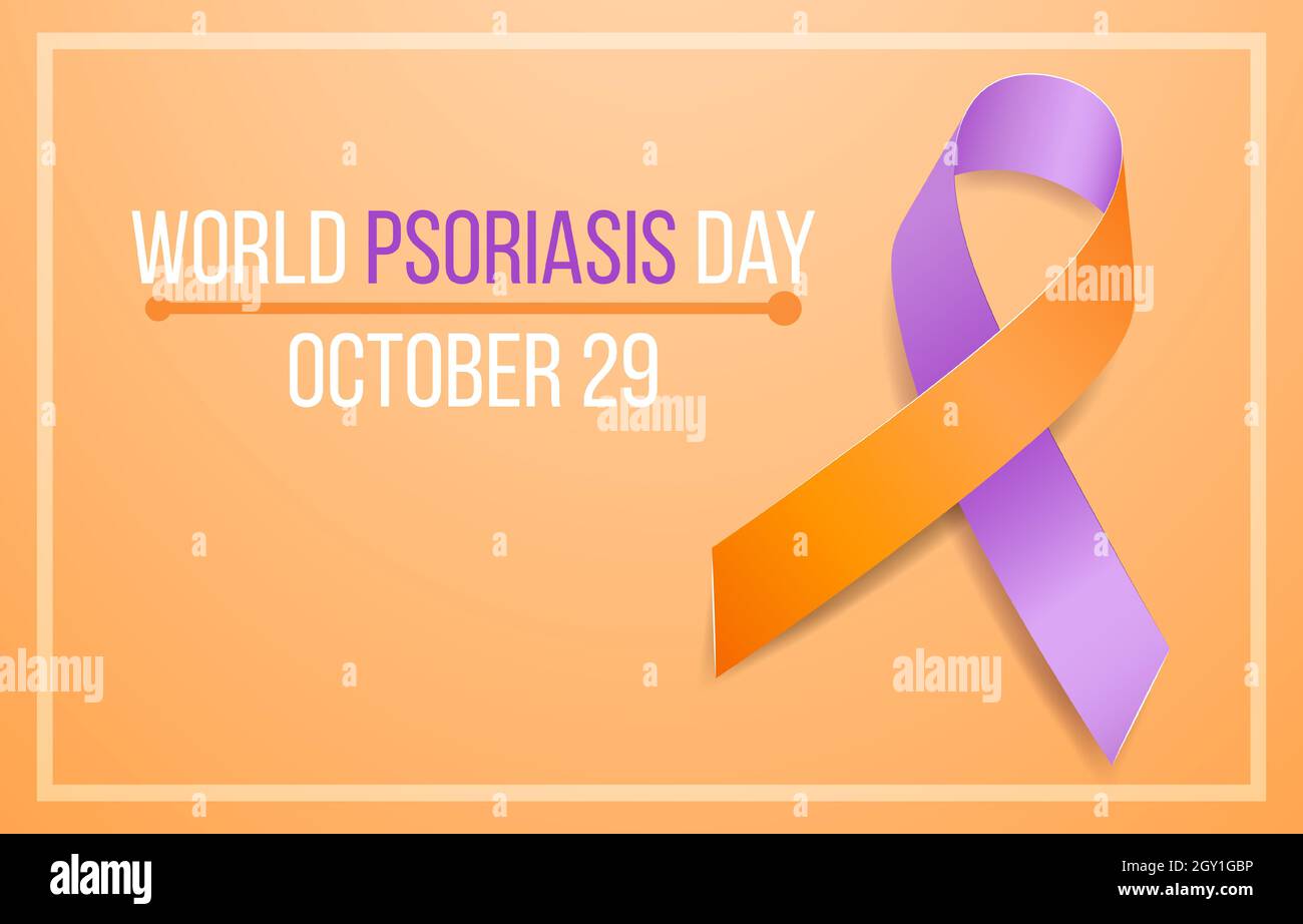 Concept de journée mondiale de sensibilisation au psoriasis. Modèle de bannière avec sensibilité au ruban lavande (violet) et orange. Illustration vectorielle. Illustration de Vecteur