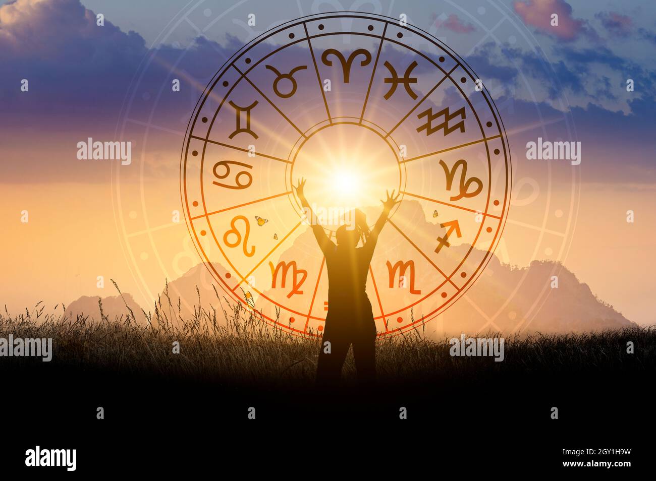 Signes de zodiaque à l'intérieur de l'horoscope cercle astrologie et horoscopes concept Banque D'Images