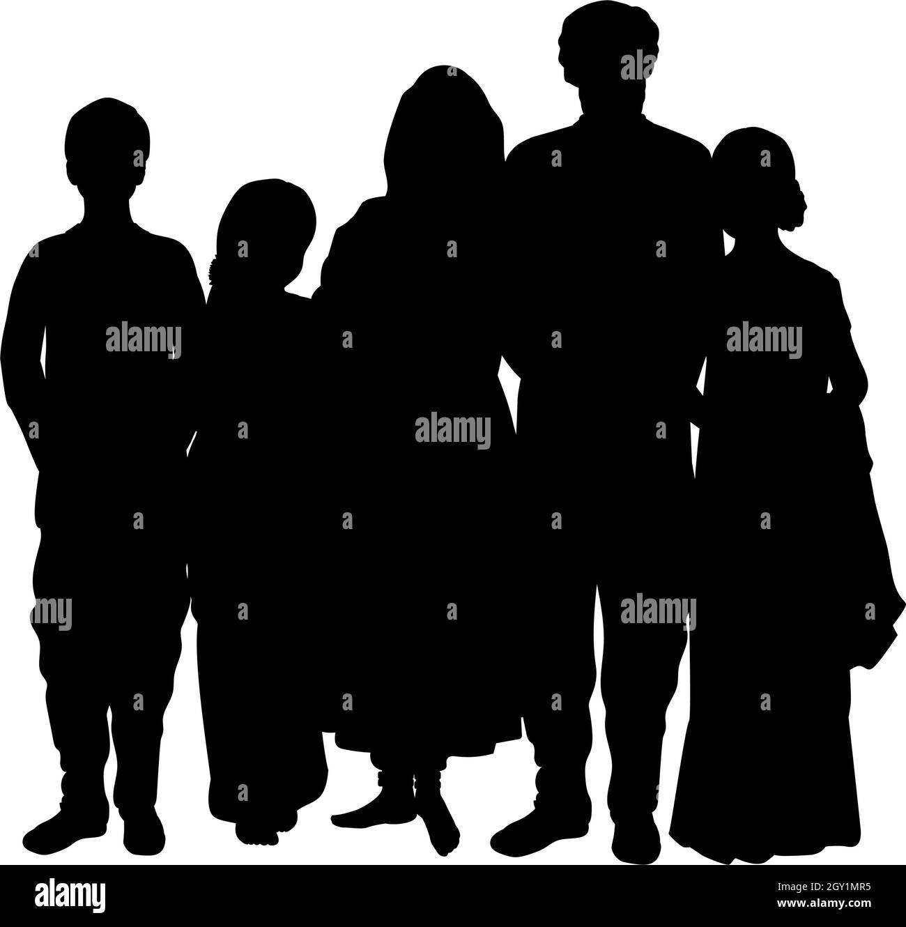 Famille silhouettes père mère et enfants. Culture et religion indiennes. Icône de symbole d'illustration Illustration de Vecteur