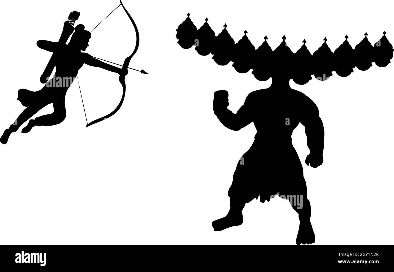 Silhouettes Rama tuant Ravana. Bonne Dussehra. Festival indien. Icône de symbole d'illustration Illustration de Vecteur