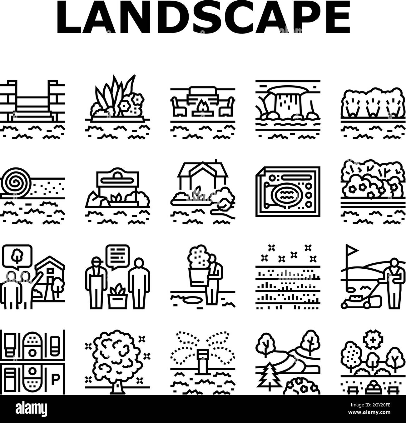 Paysage Design et accessoires icônes définir le vecteur Illustration de Vecteur