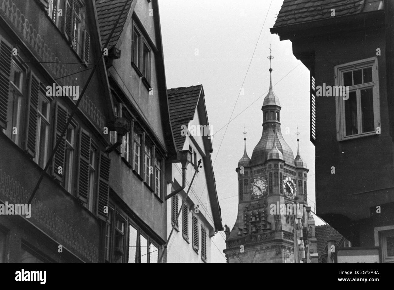 Der Turm des alten Stuttgarter Rathauses, das im Zweiten Weltkrieg wurde zerstört, Deutschland 1930 er Jahre. La tour de l'ancien hôtel de ville de Stuttgart qui a été détruit pendant la Seconde Guerre mondiale, l'Allemagne des années 1930. Banque D'Images