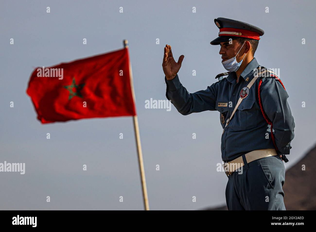 Zagora, Maroc.06e octobre 2021.Police marocaine pendant le Rallye du Maroc 2021, du 8 au 13 octobre 2021 à Zagora, Maroc - photo Julien Delfosse / DPPI crédit: DPPI Media/Alamy Live News Banque D'Images