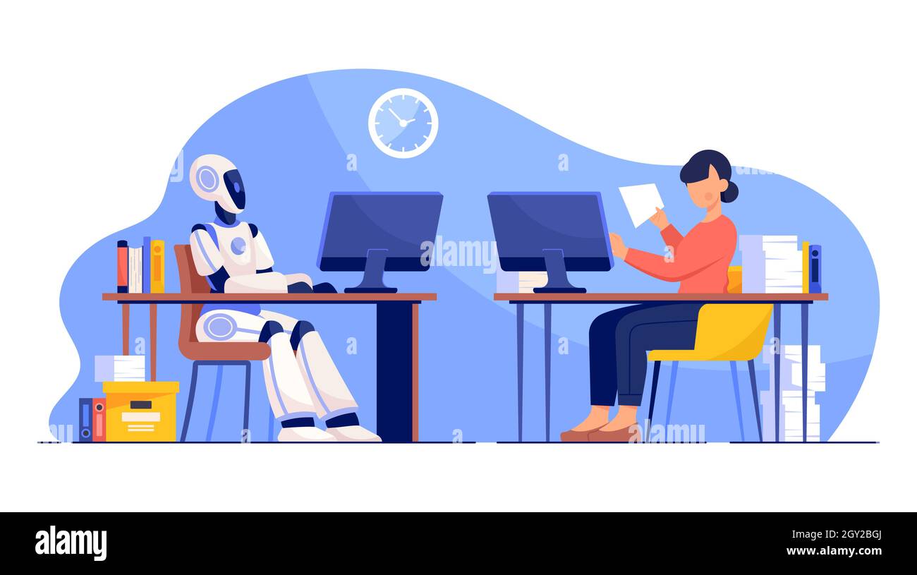 Concept de travail humain et robot Illustration de Vecteur