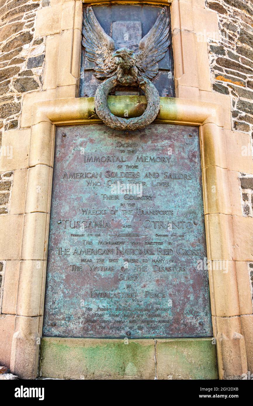 Plaque de dédicace sur le monument américain Islay Ecosse Banque D'Images