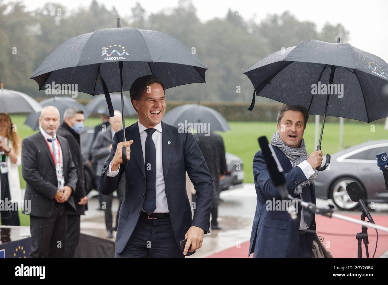 Brdo PRI Kranju, Slovénie. 06e octobre 2021. Le Premier ministre néerlandais Mark Rutte s'adresse à la presse lors du sommet UE-Balkans occidentaux à Brdo pri Kranju. (Photo de Luka Dakskobler/SOPA Images/Sipa USA) crédit: SIPA USA/Alay Live News Banque D'Images