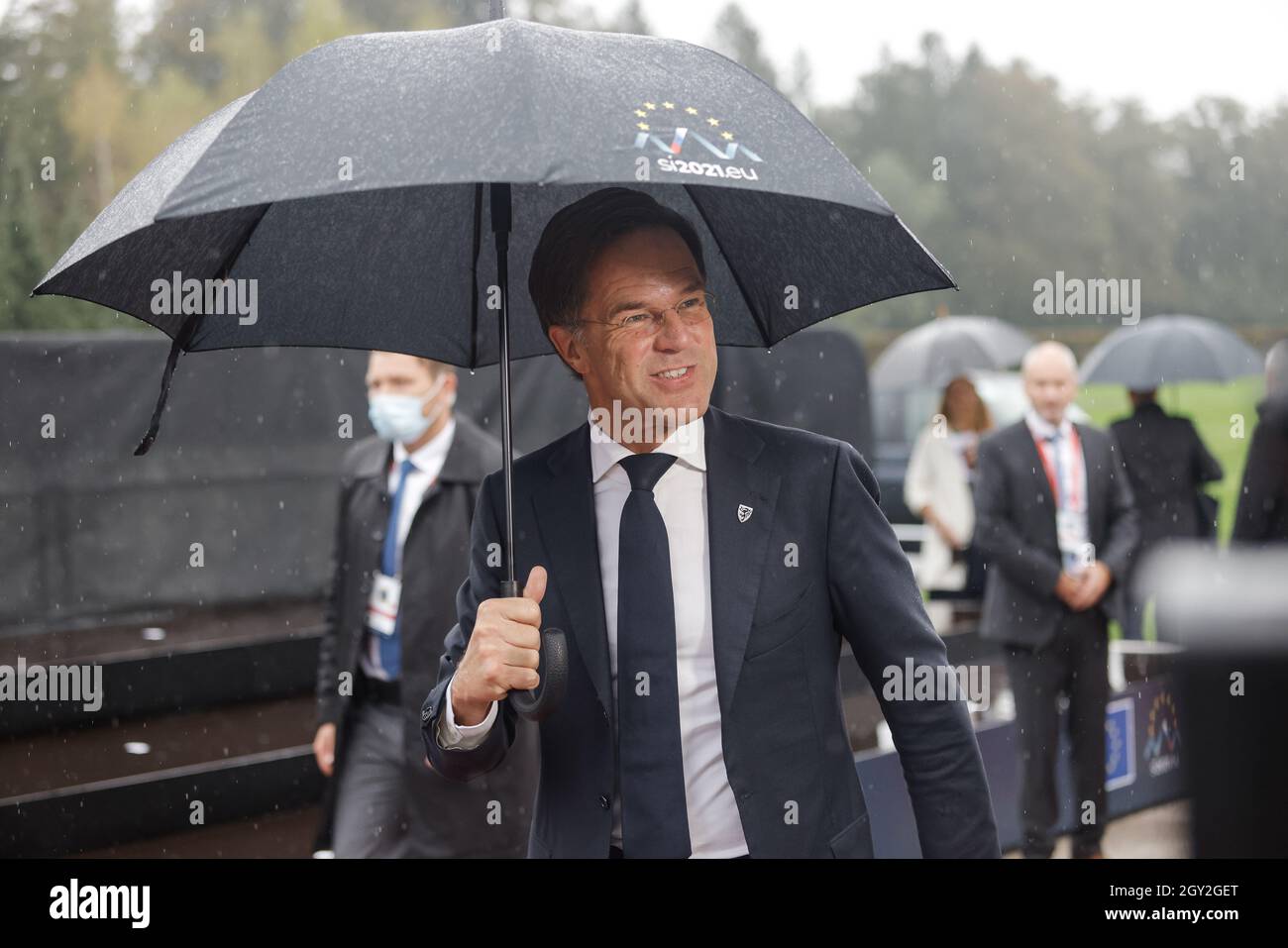 Brdo PRI Kranju, Slovénie. 06e octobre 2021. Le Premier ministre néerlandais Mark Rutte arrive au sommet UE-Balkans occidentaux à Brdo pri Kranju. (Photo de Luka Dakskobler/SOPA Images/Sipa USA) crédit: SIPA USA/Alay Live News Banque D'Images