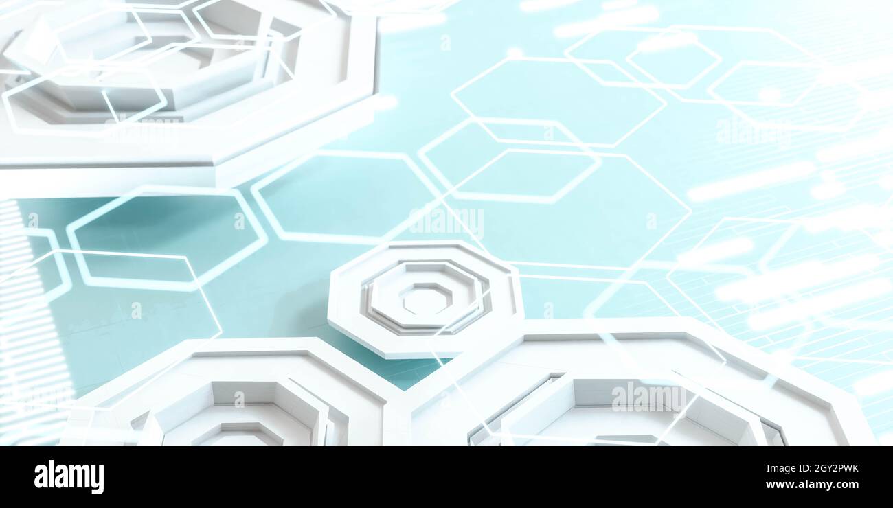 Résumé Blue HEXAGON Technology dessin polygonal papier peint rendu 3d illustration Banque D'Images