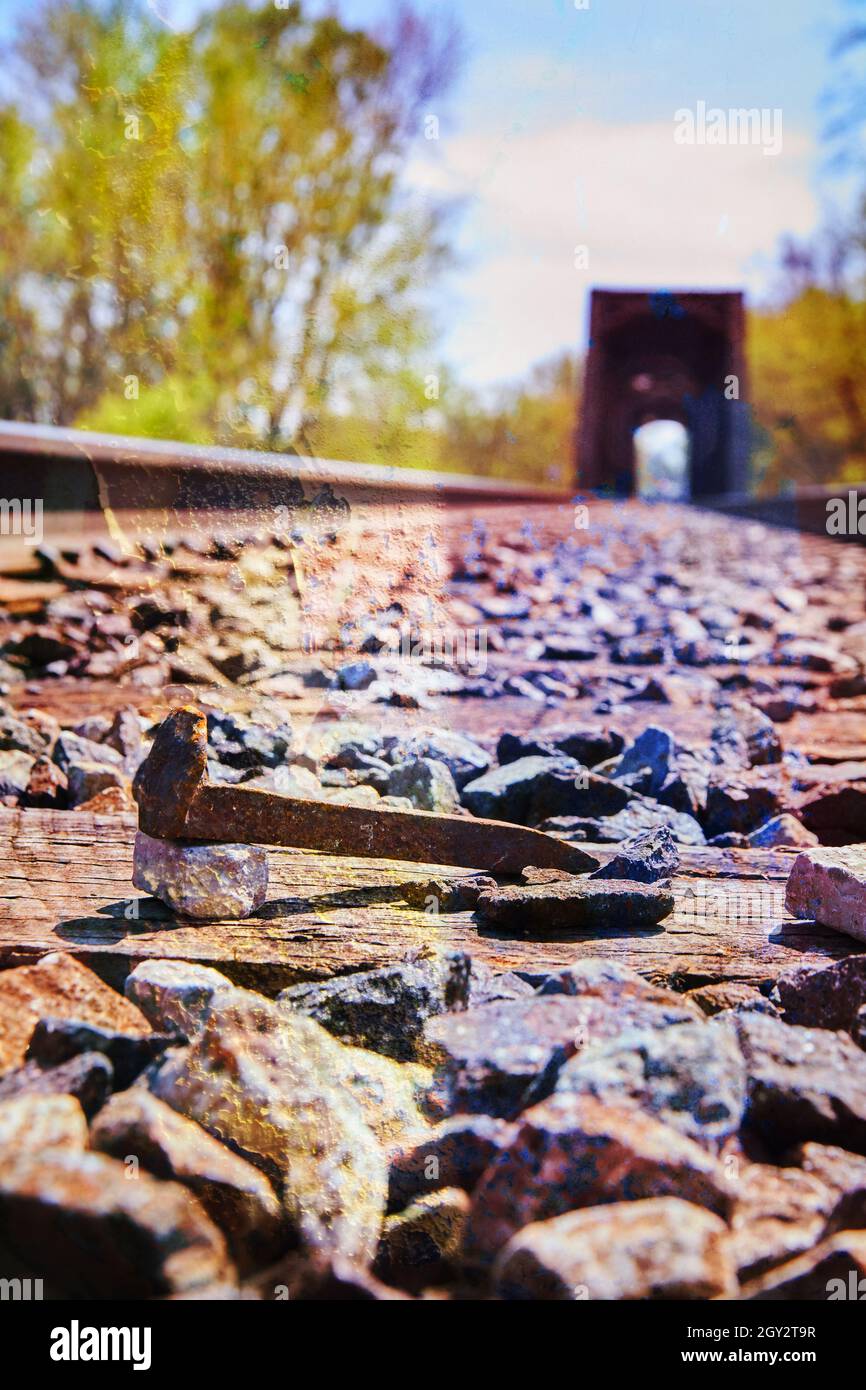 Train voies chemin de fer pointe avec texture Banque D'Images
