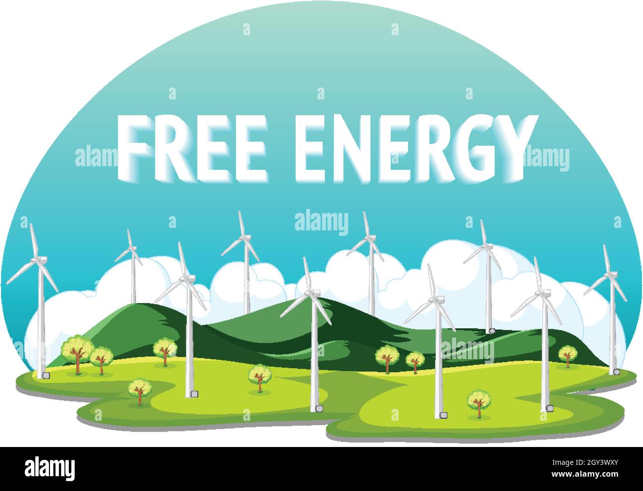 Énergie verte générée par l'illustration de l'éolienne Illustration de Vecteur