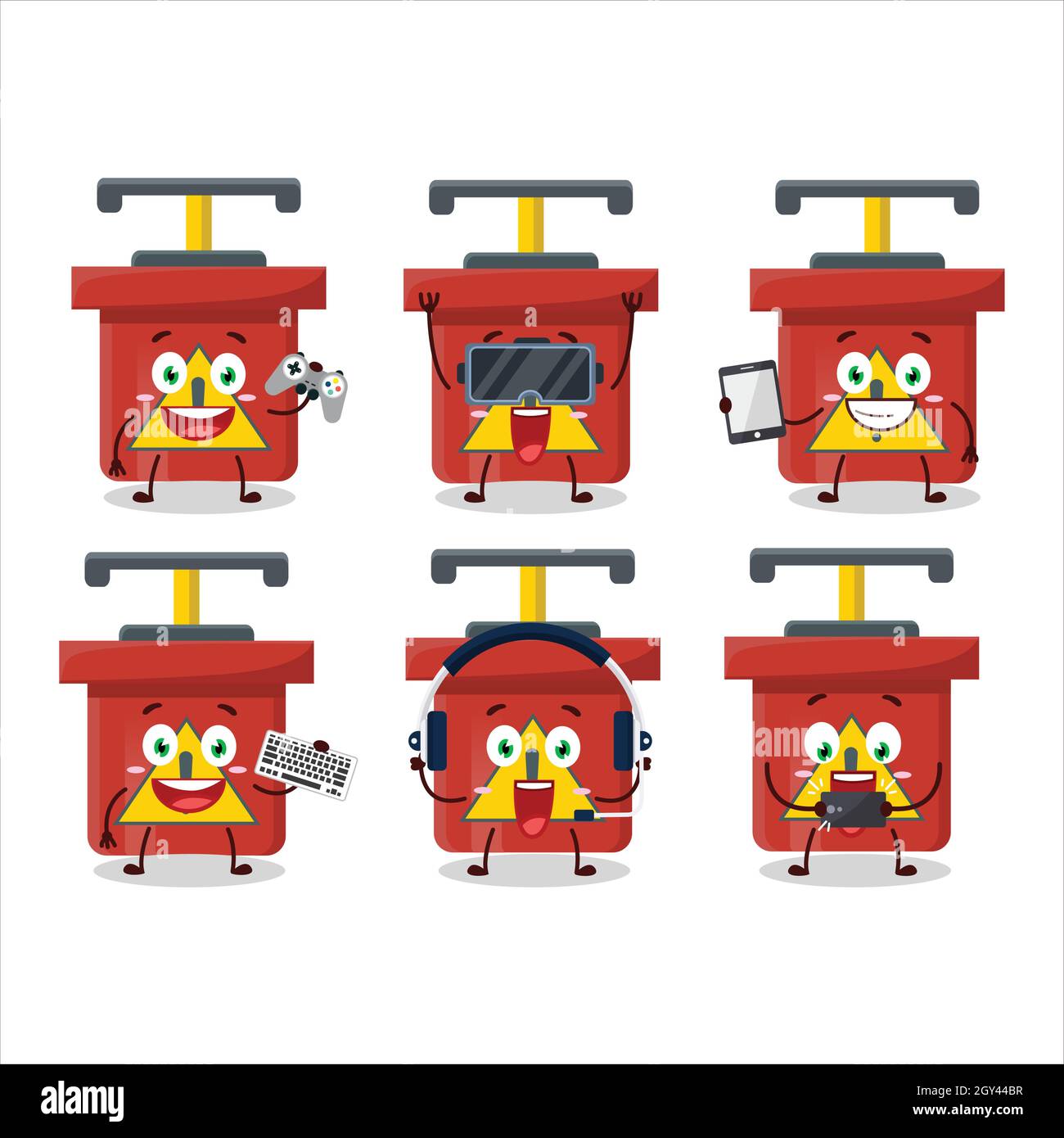 Dynamite dynamite explosion machine personnage de dessin animé jouent à des jeux avec divers émoticônes mignons.Illustration vectorielle Illustration de Vecteur