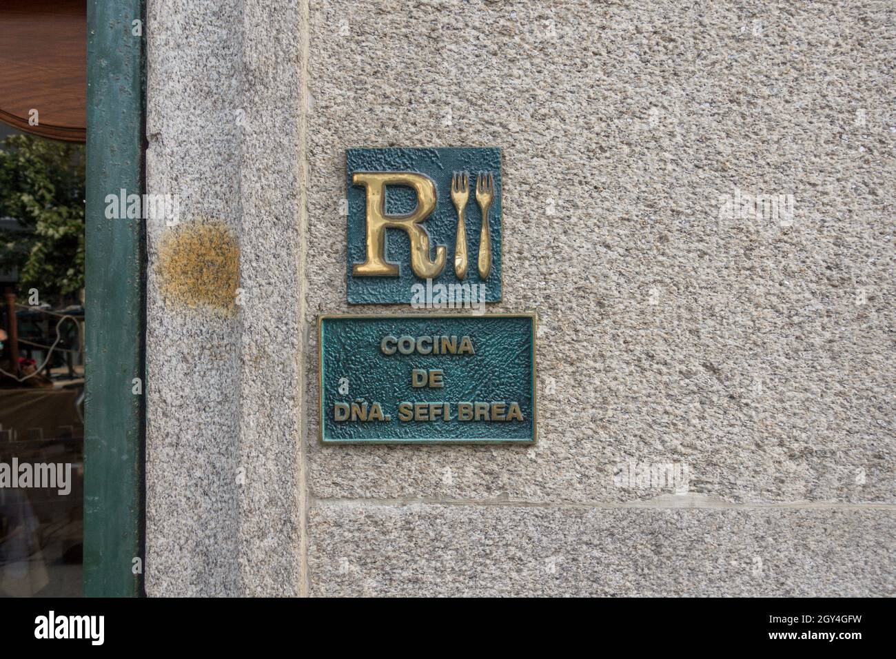 Panneau 2 Fork restaurant, Galice, Espagne. Banque D'Images