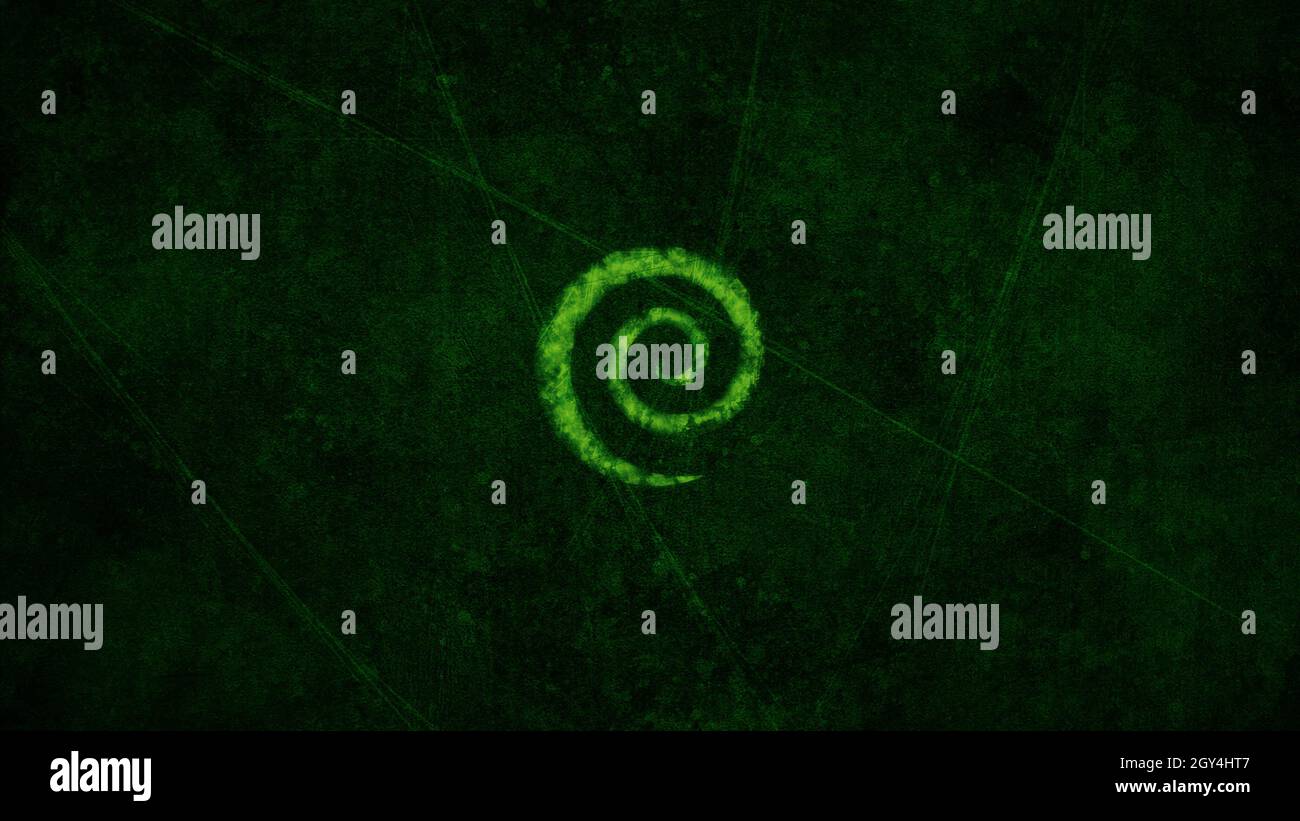 Spirale floue centrée sur un fond vert foncé - Art abstrait numérique Banque D'Images