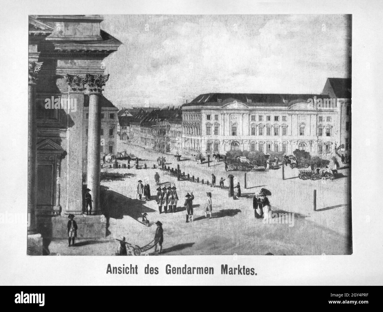 Le tableau montre le Gendarmenmarkt avec la cathédrale française (à gauche) et la Jägerstraße (au centre) à Berlin-Mitte.Non daté, probablement créé autour de 1800.[traduction automatique] Banque D'Images