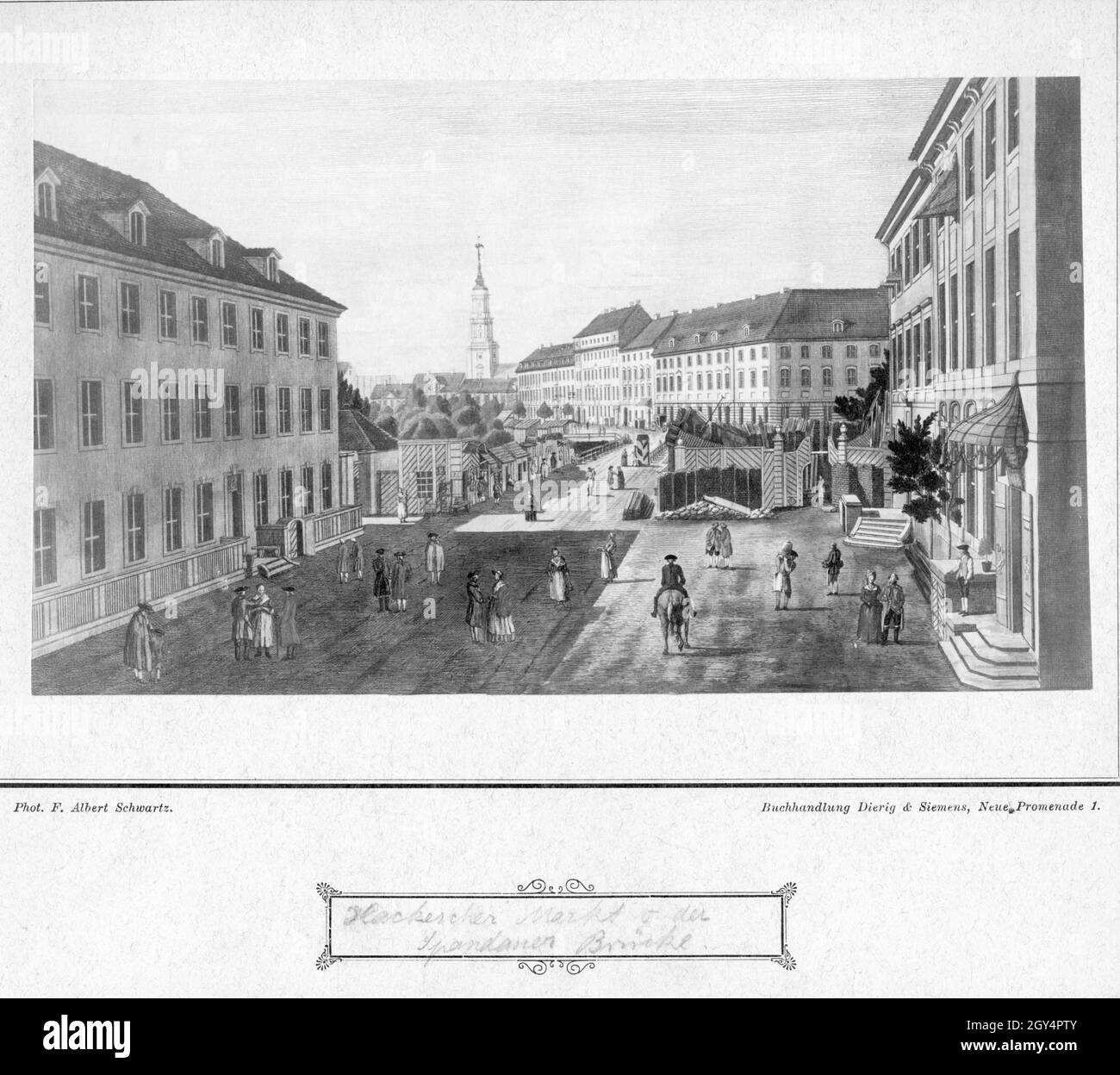 Cette gravure montre le Hackescher Markt au Spandauer Brücke à Berlin-Mitte.Le Sophienkirche est visible en arrière-plan.Gravure non datée, probablement créée vers 1750.[traduction automatique] Banque D'Images