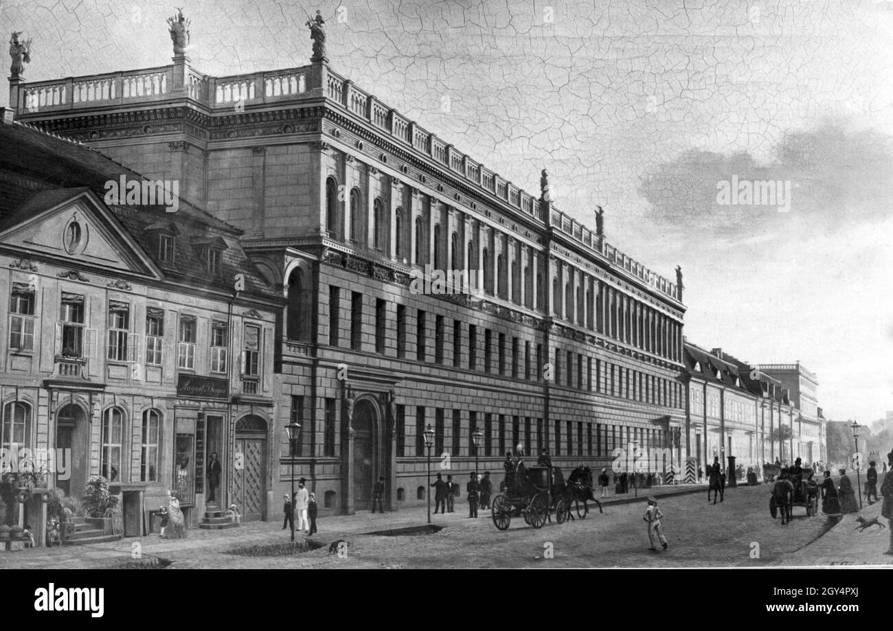 Ce tableau du Musée Märkisches, peint par Eduard Gaertner, montre Leipziger Straße à Berlin-Mitte vers l'année 1857.Un grand bâtiment de classe se trouve dans la rue.La photo a été photographiée en 1932.[traduction automatique] Banque D'Images