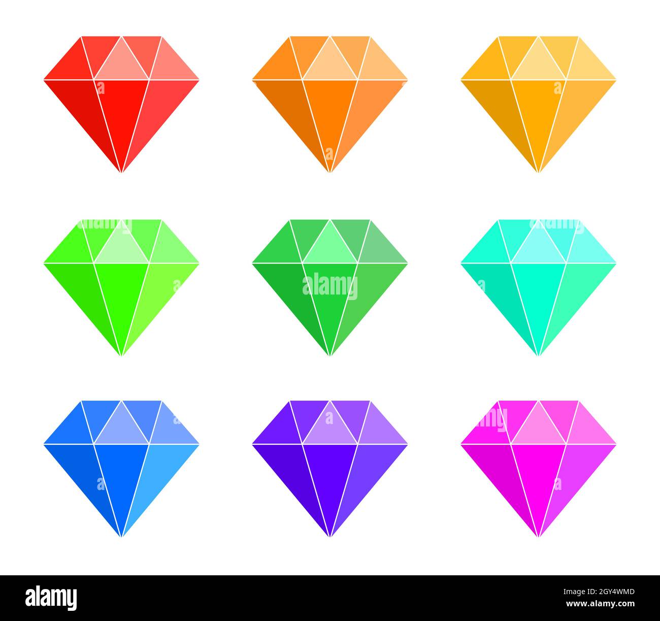 Icône de dessin animé simple en pierre de diamant.Ensemble de symboles pierres précieuses en cristal.Illustration vectorielle isolée sur blanc. Illustration de Vecteur