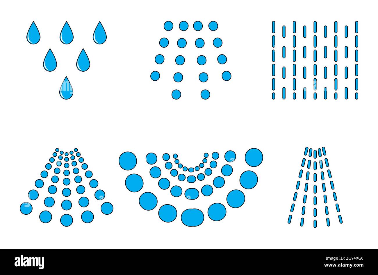 Gouttes d'eau pulvérisée.Pulvérisation de liquide bleu turquoise à partir d'un pulvérisateur ou d'une douche.Illustration vectorielle isolée sur fond blanc. Illustration de Vecteur