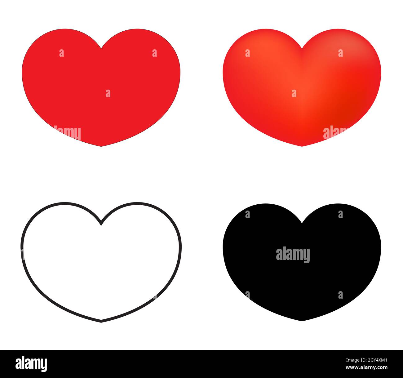 Symbole coeur amour.Contour, silhouette et forme de couleur rouge.Illustration vectorielle isolée sur blanc. Illustration de Vecteur