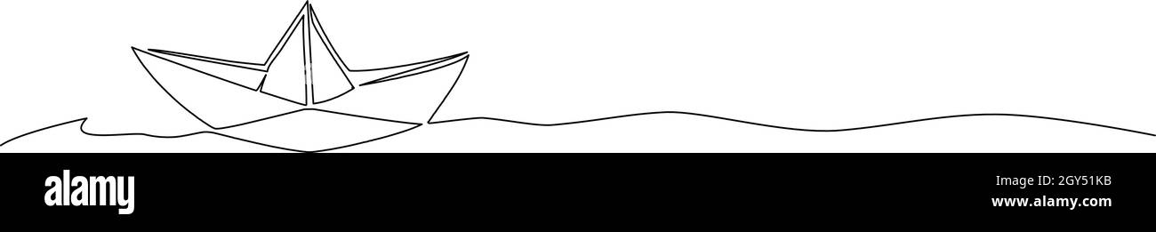 bateau en papier continu à une seule ligne sur l'eau, illustration vectorielle de dessin au trait Illustration de Vecteur