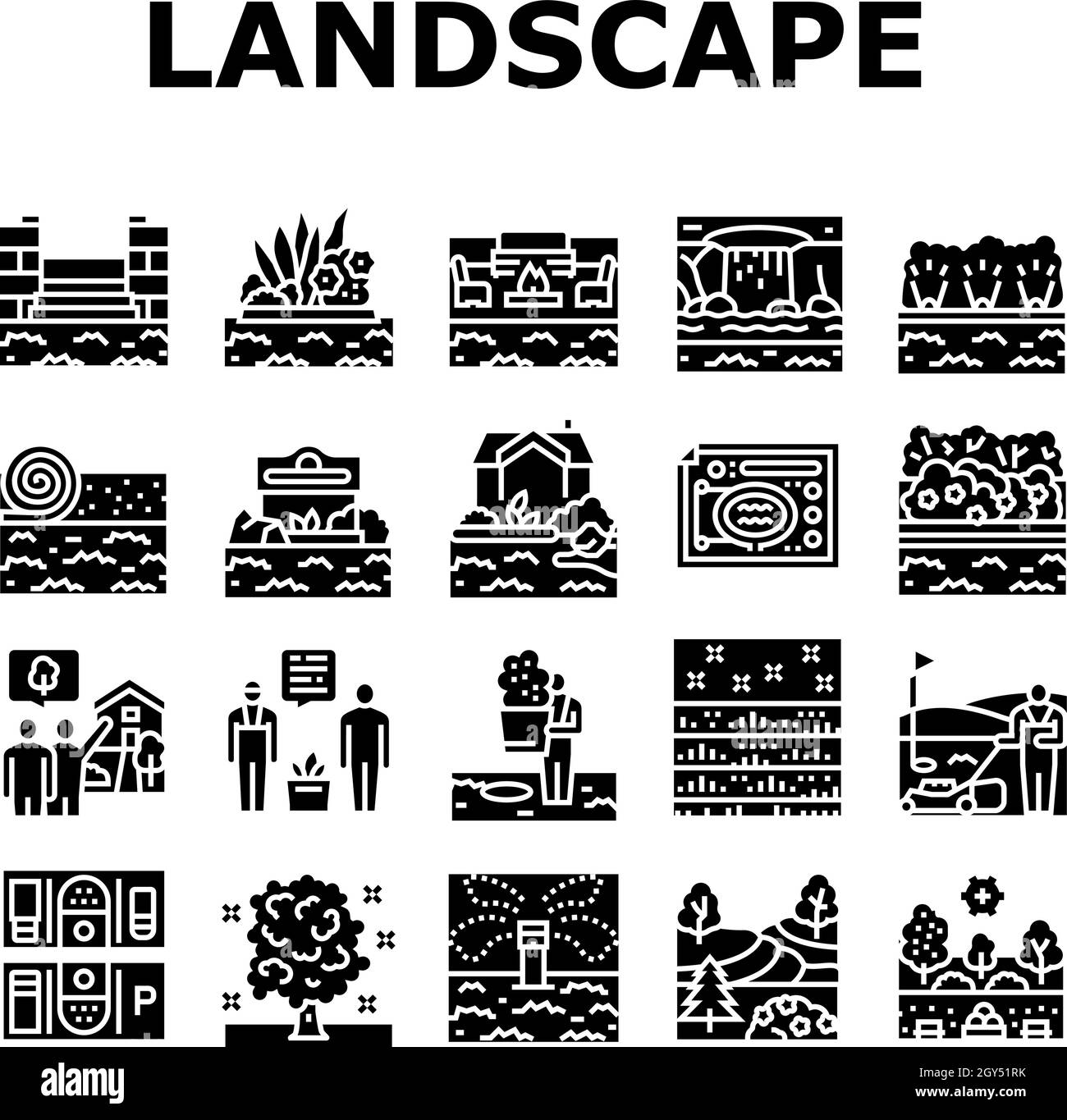 Paysage Design et accessoires icônes définir le vecteur Illustration de Vecteur