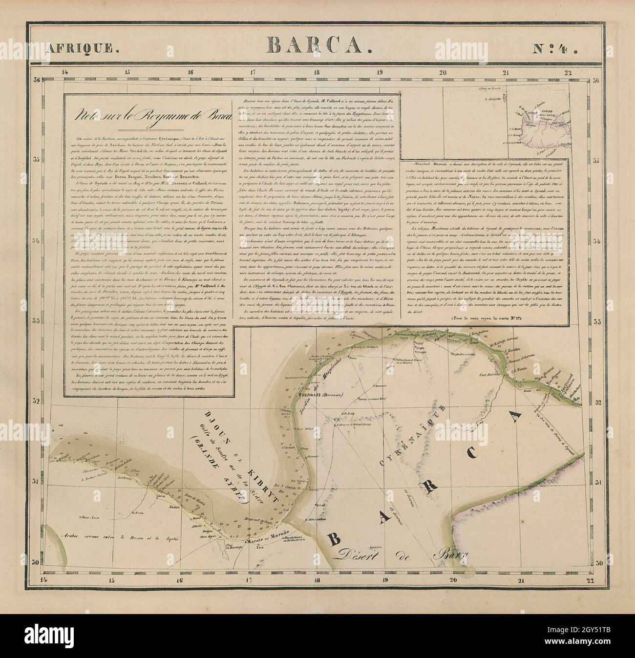 Afrique.Barca #4 Golfe de Cyrénaïque de Sidra Libye Ouest Crète VANDERMAELEN 1827 carte Banque D'Images