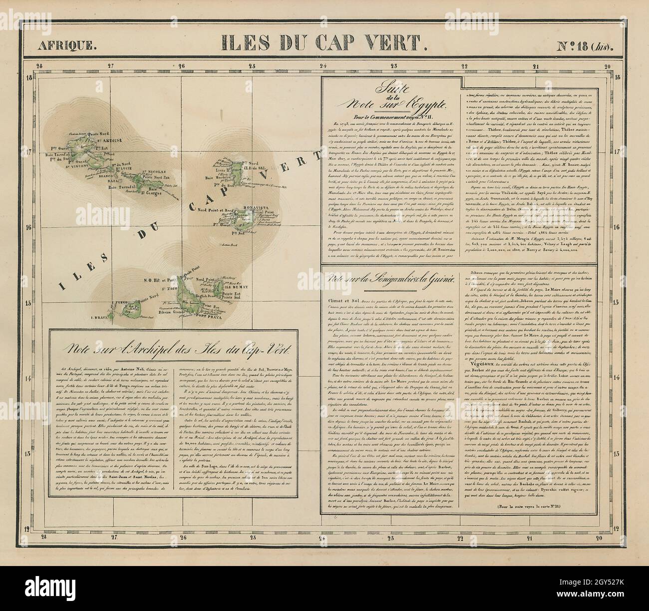 Afrique.Iles du Cap Vert #18 bis.Îles du Cap-Vert.Carte VANDERMAELEN 1827 Banque D'Images