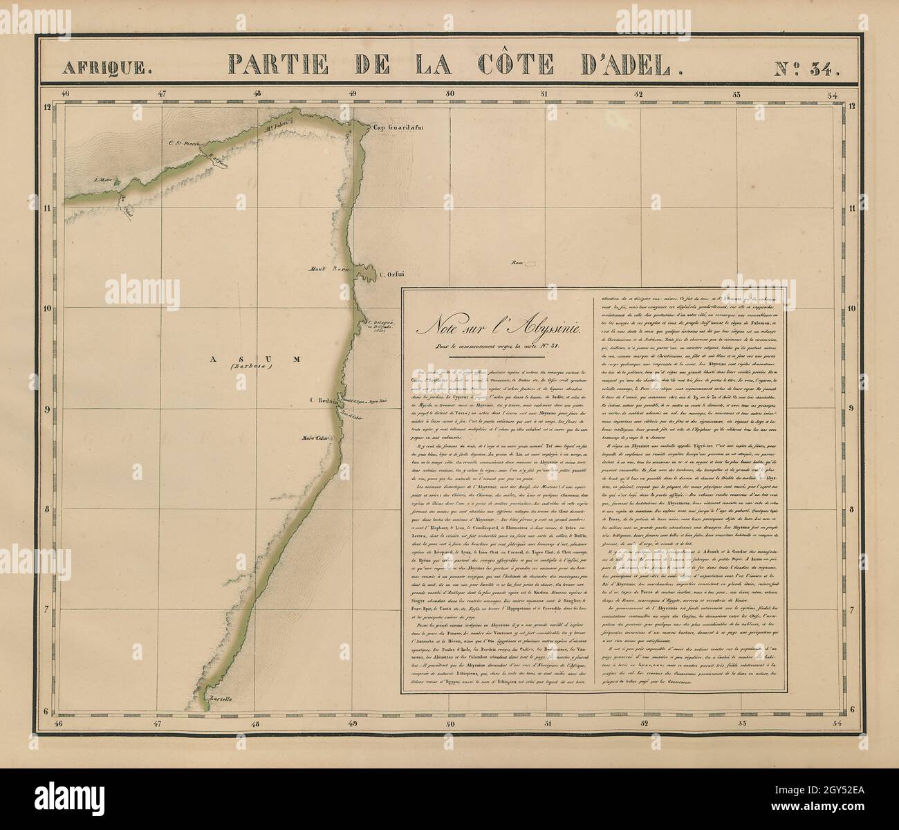 Afrique Partie de la Côte d'Adel 34 Somalie Horn of Africa VANDERMAELEN 1827 map Banque D'Images
