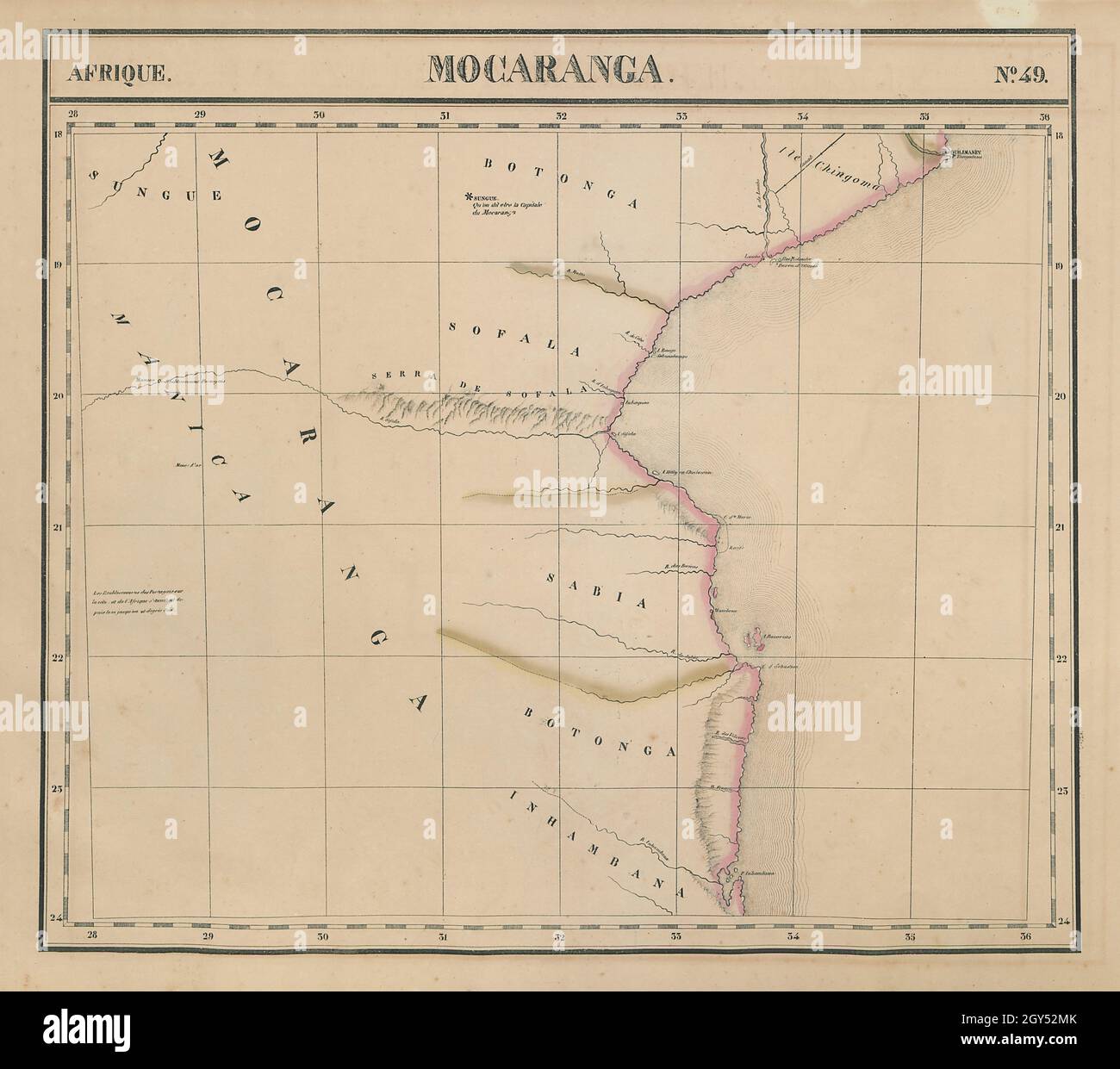 Afrique.Mocaranga #49 côte sud du Mozambique.Carte Bazaruto VANDERMAELEN 1827 Banque D'Images