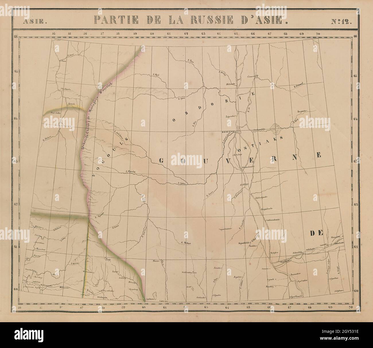 Russie d'Asie #12 Sibérie occidentale.Russie.Khanty-Mansi Komi.Carte VANDERMAELEN 1827 Banque D'Images