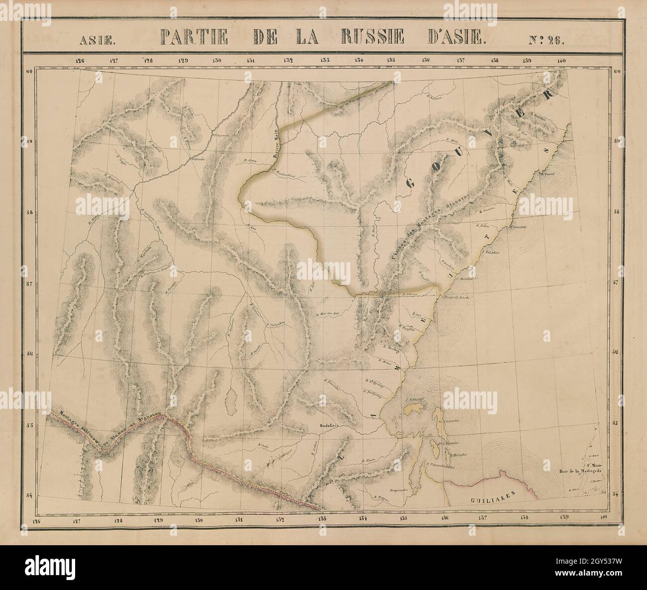 Russie d'Asie #26 extrême-Orient russe.Khabarovsky Sakha Amur VANDERMAELEN 1827 carte Banque D'Images