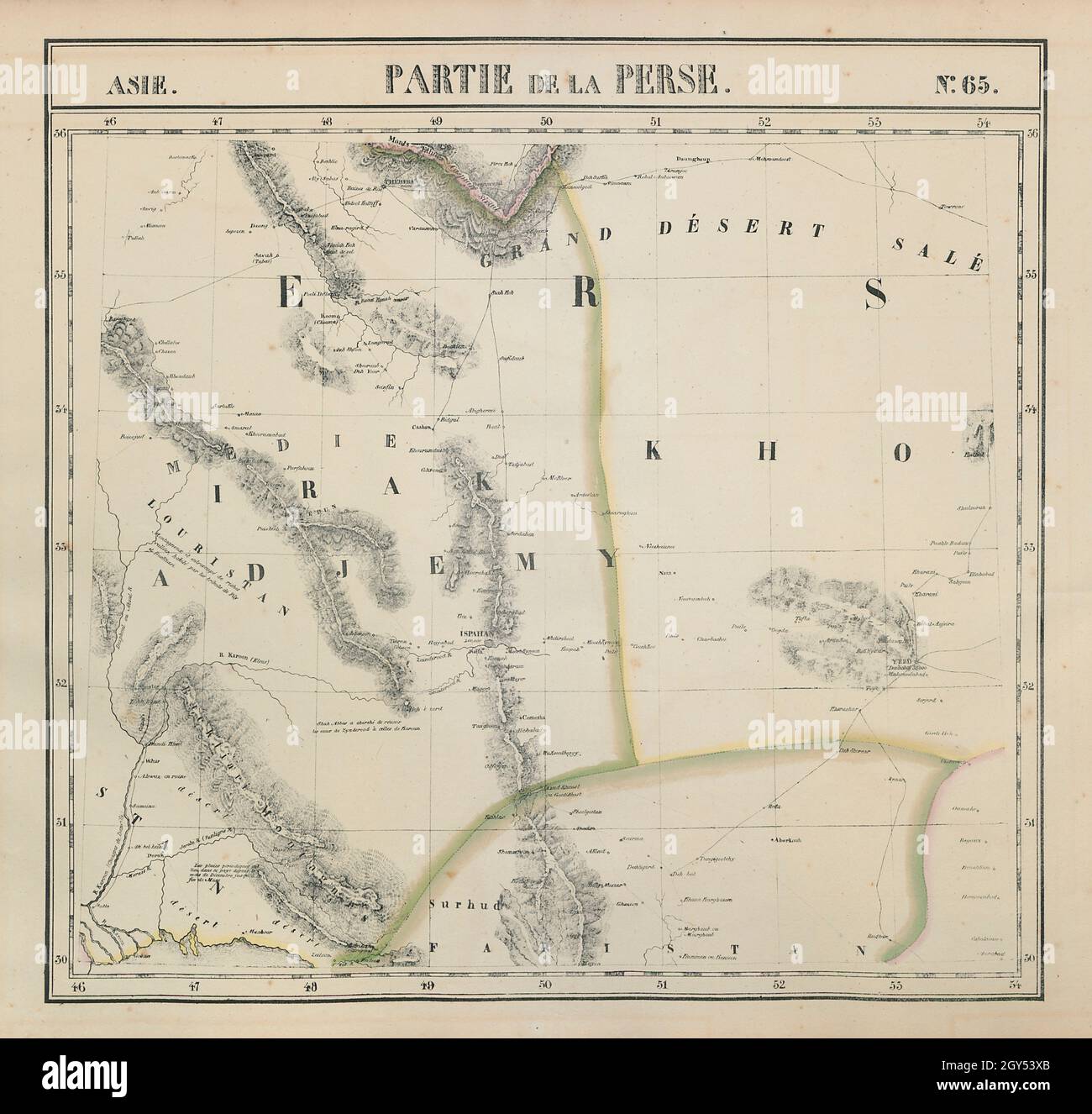 Asie.Partie de la Perse #65 Centre-Ouest de l'Iran.Ispahan.Carte VANDERMAELEN 1827 Banque D'Images