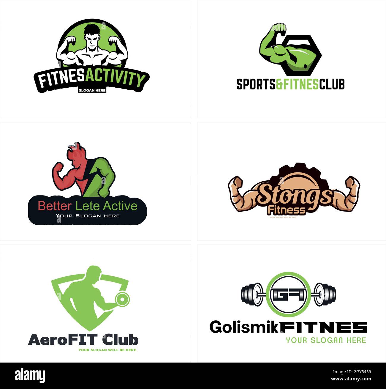 Ensemble de forme physique gym saine bodybuilder logo design Illustration de Vecteur