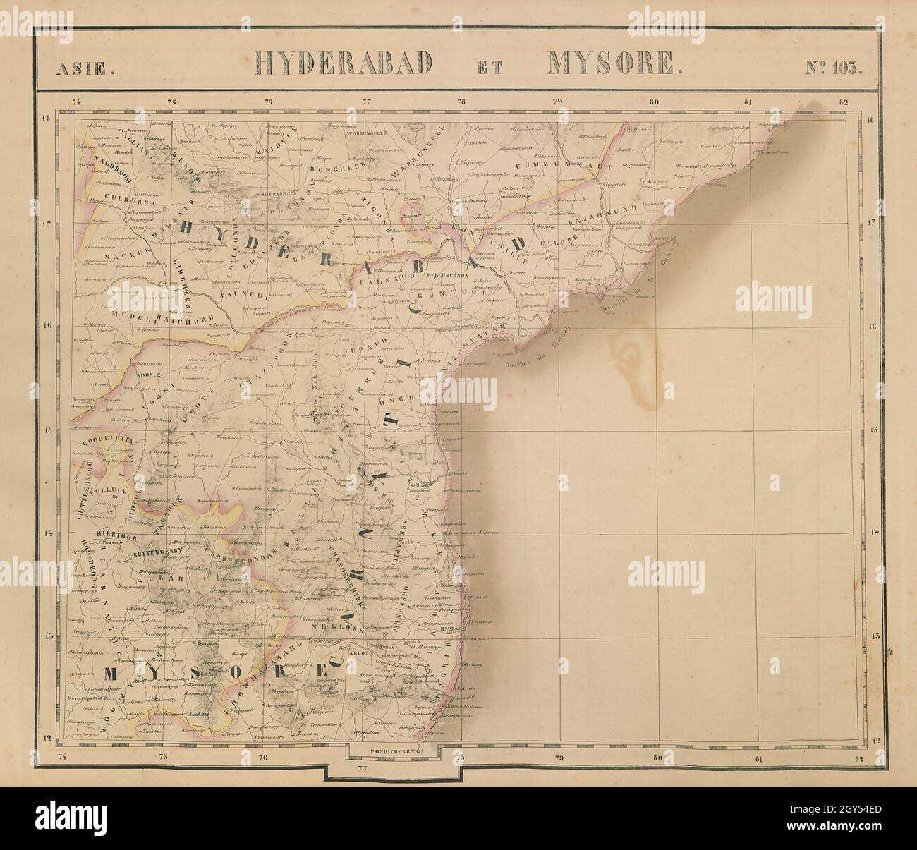 Asie.Hyderabad Mysore #103 Inde Andhra Pradesh Telangana VANDERMAELEN 1827 carte Banque D'Images