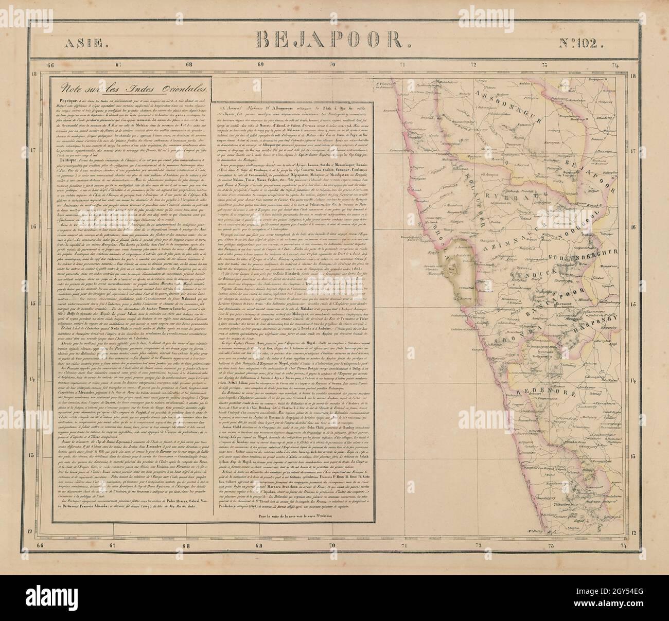 Asie.Bejapoor #102 SW Inde Maharashtra Goa Karnataka.Carte VANDERMAELEN 1827 Banque D'Images