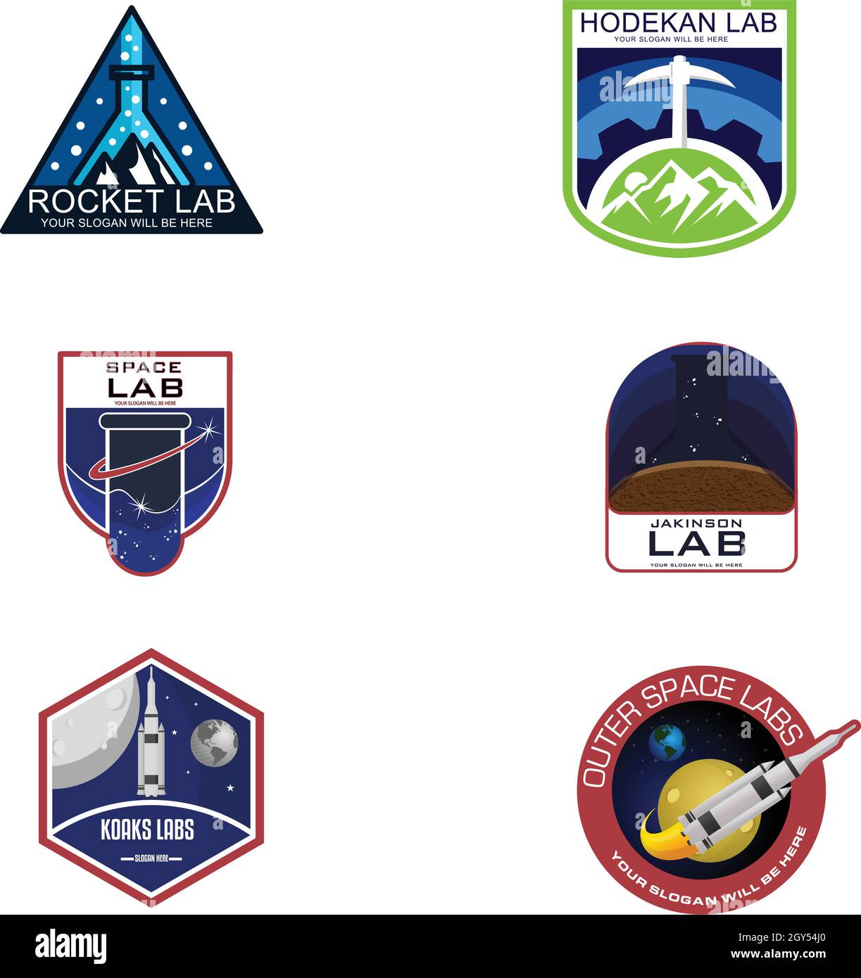 Ensemble de logos pour l'enseignement du laboratoire de roquette Illustration de Vecteur