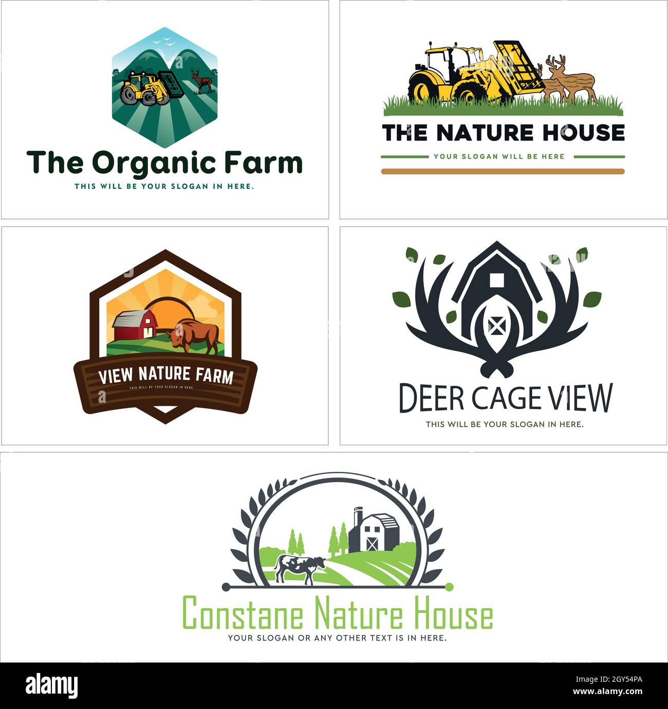 Ensemble de motifs représentant le logo de la ferme de cerfs de vache nature Illustration de Vecteur