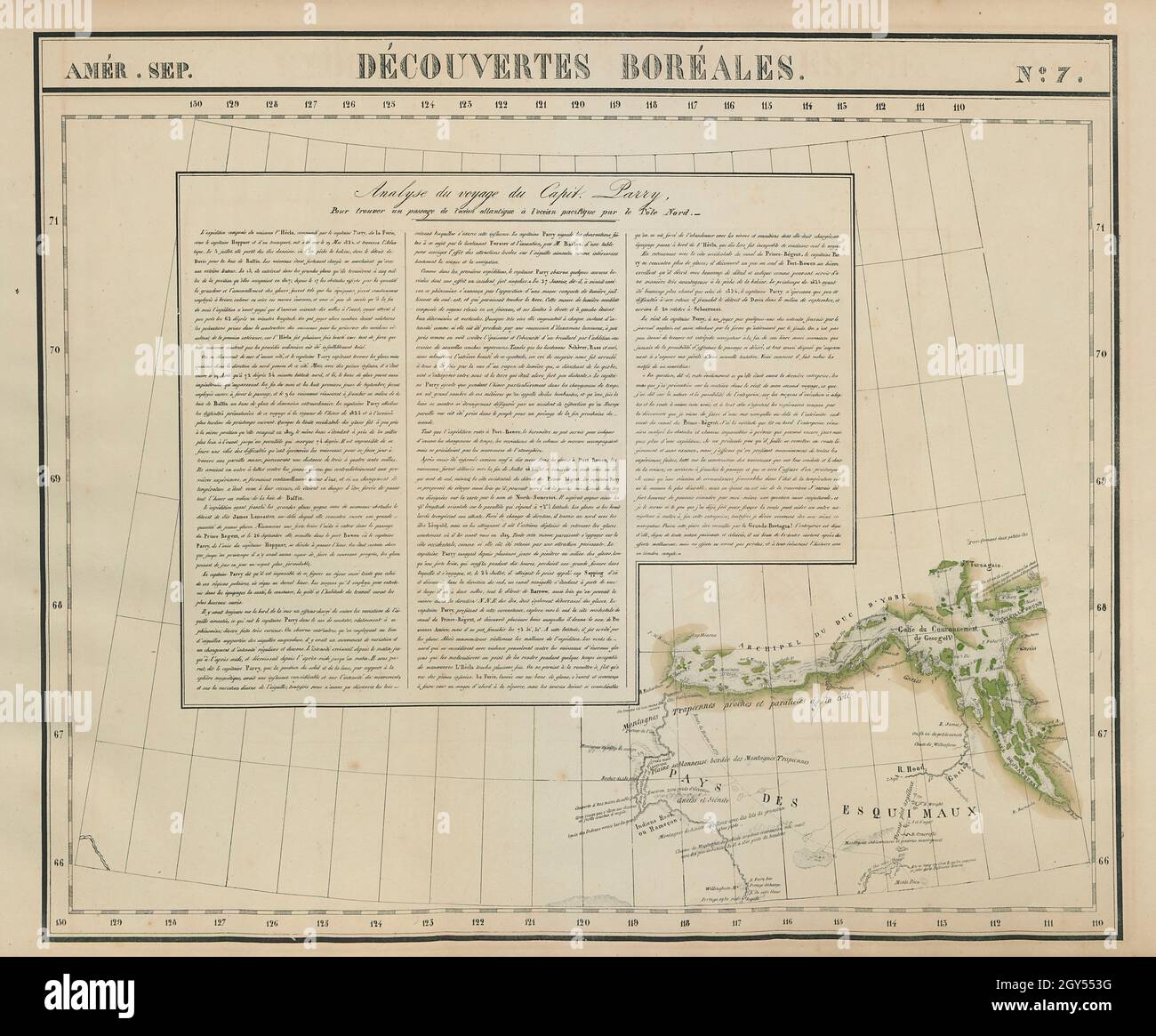 Amér.Septembre 7.Bathurst Inlet Nunavut carte VANDERMAELEN 1827 Banque D'Images