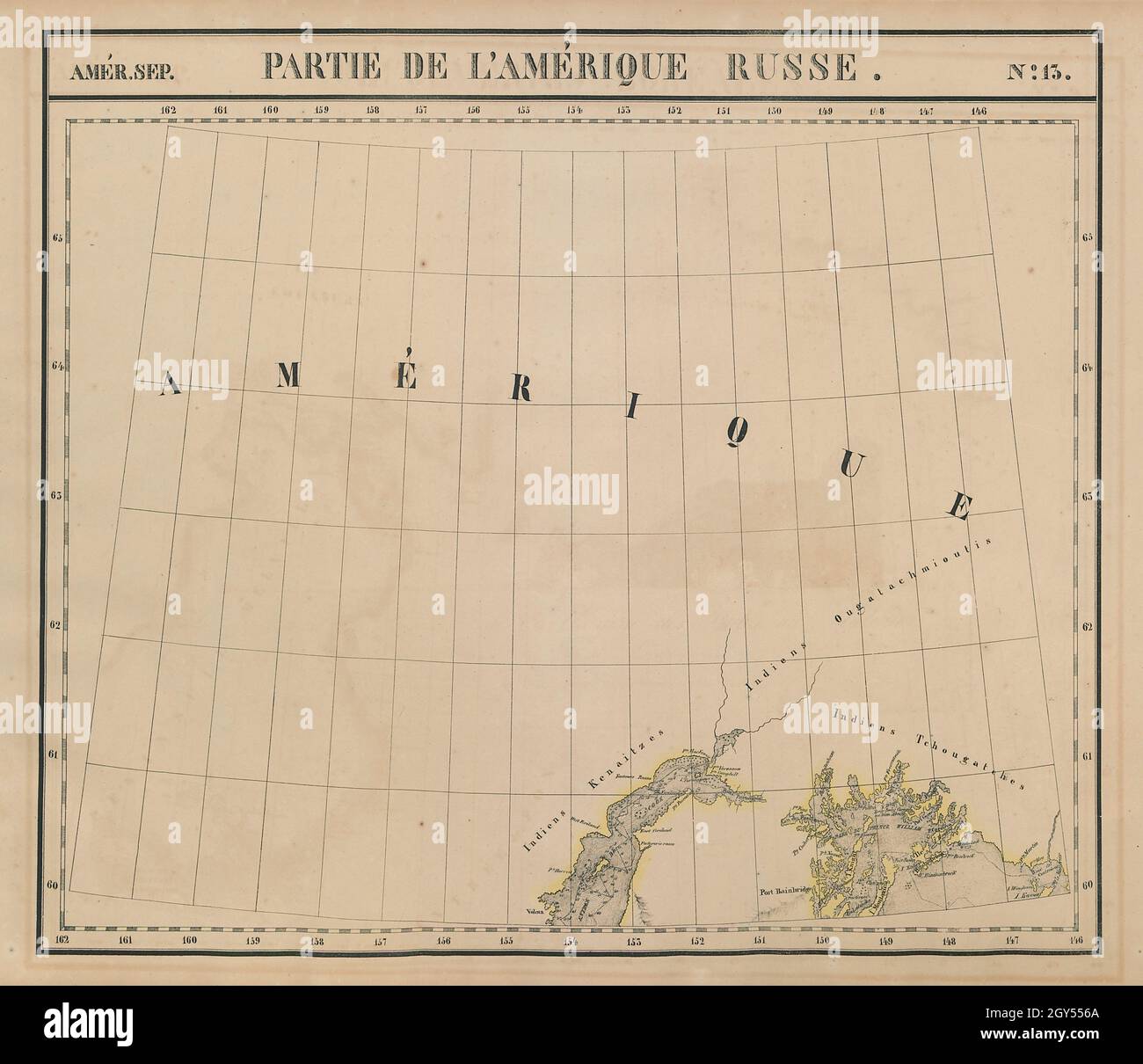 Amér Sep. Partie de l'Amérique russe #13 Alaska Cook Inlet VANDERMAELEN 1827 MAP Banque D'Images