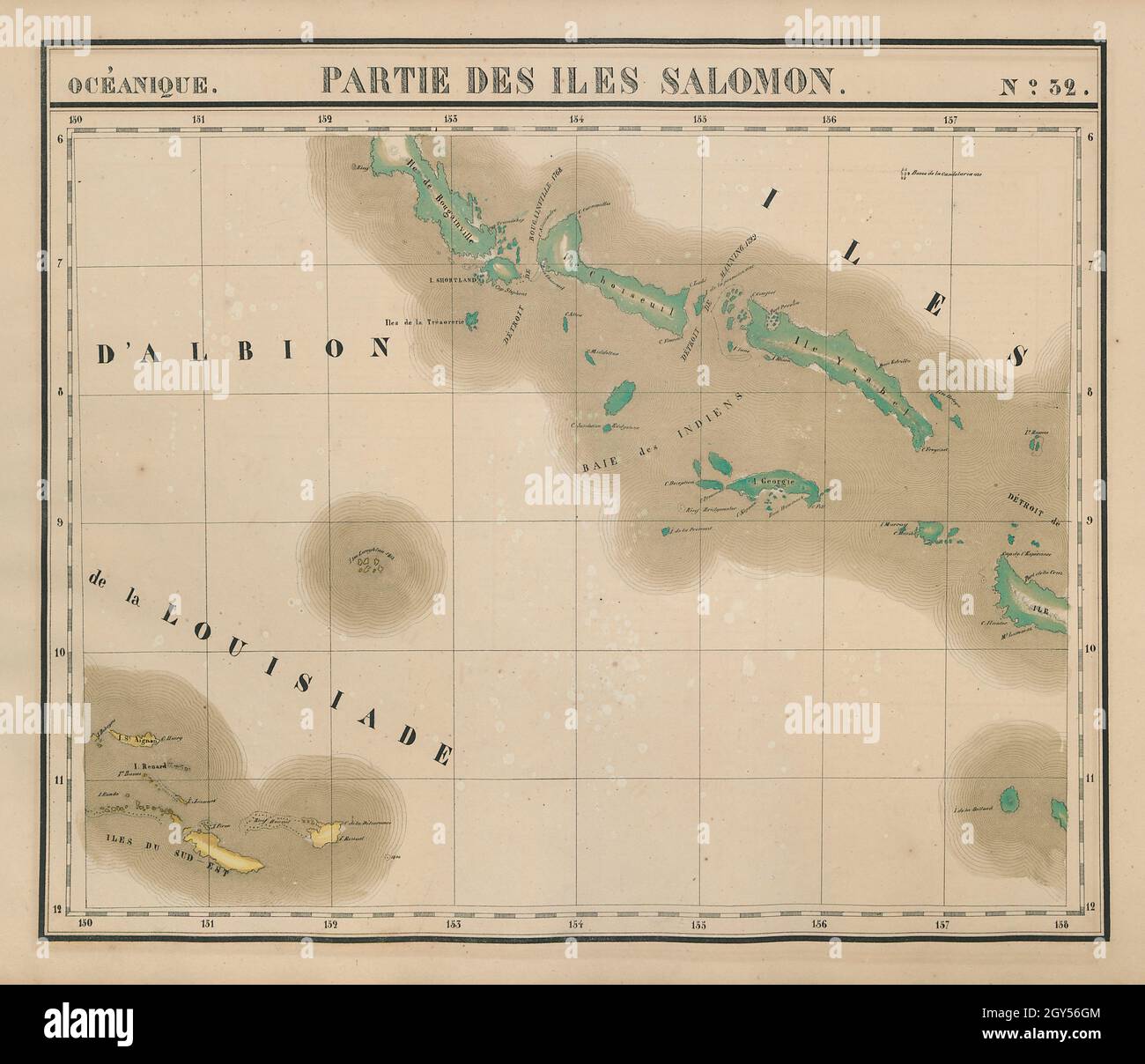 Océanique.Partie des Iles Salomon #32.Îles Salomon.Carte VANDERMAELEN 1827  Photo Stock - Alamy