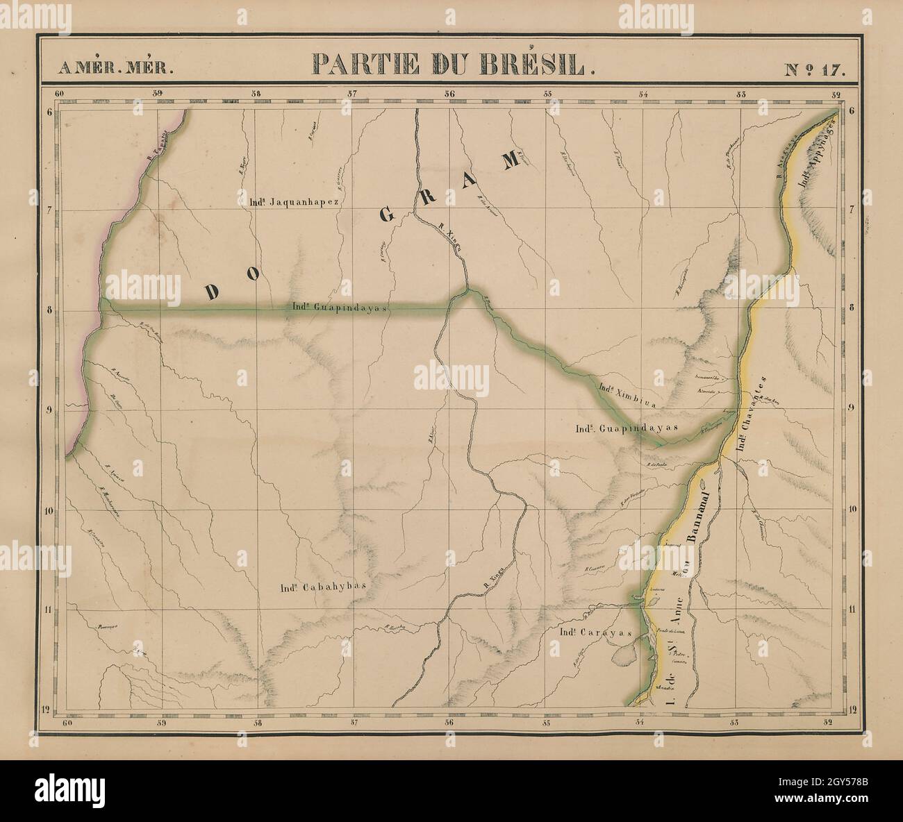 Amér.Mér.Brésil n° 17.Ne Mato Grosso et SW Para, Brésil.Carte VANDERMAELEN 1827 Banque D'Images