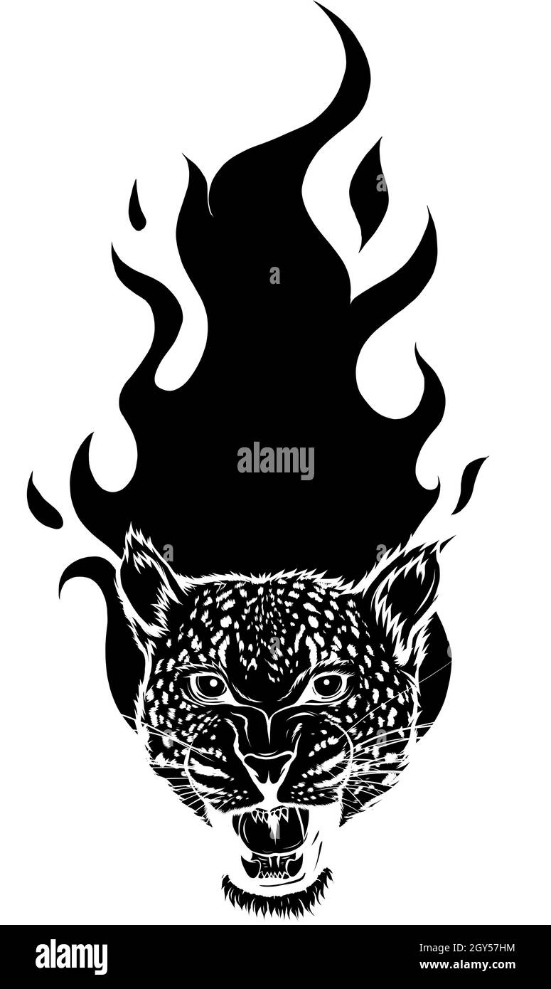 Silhouette de la tête léopard avec illustration vectorielle Flames Illustration de Vecteur