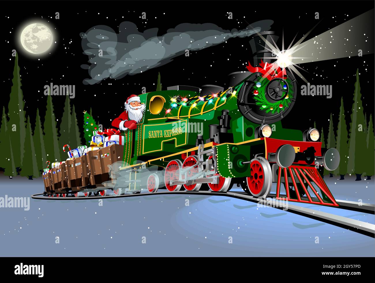 Carte de vœux de Noël à motif vectoriel avec train Santa Express Illustration de Vecteur