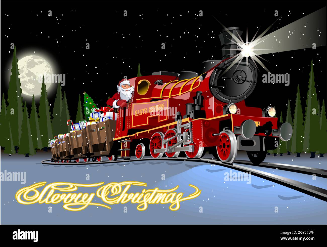 Carte de vœux de Noël à motif vectoriel avec train Santa Express Illustration de Vecteur