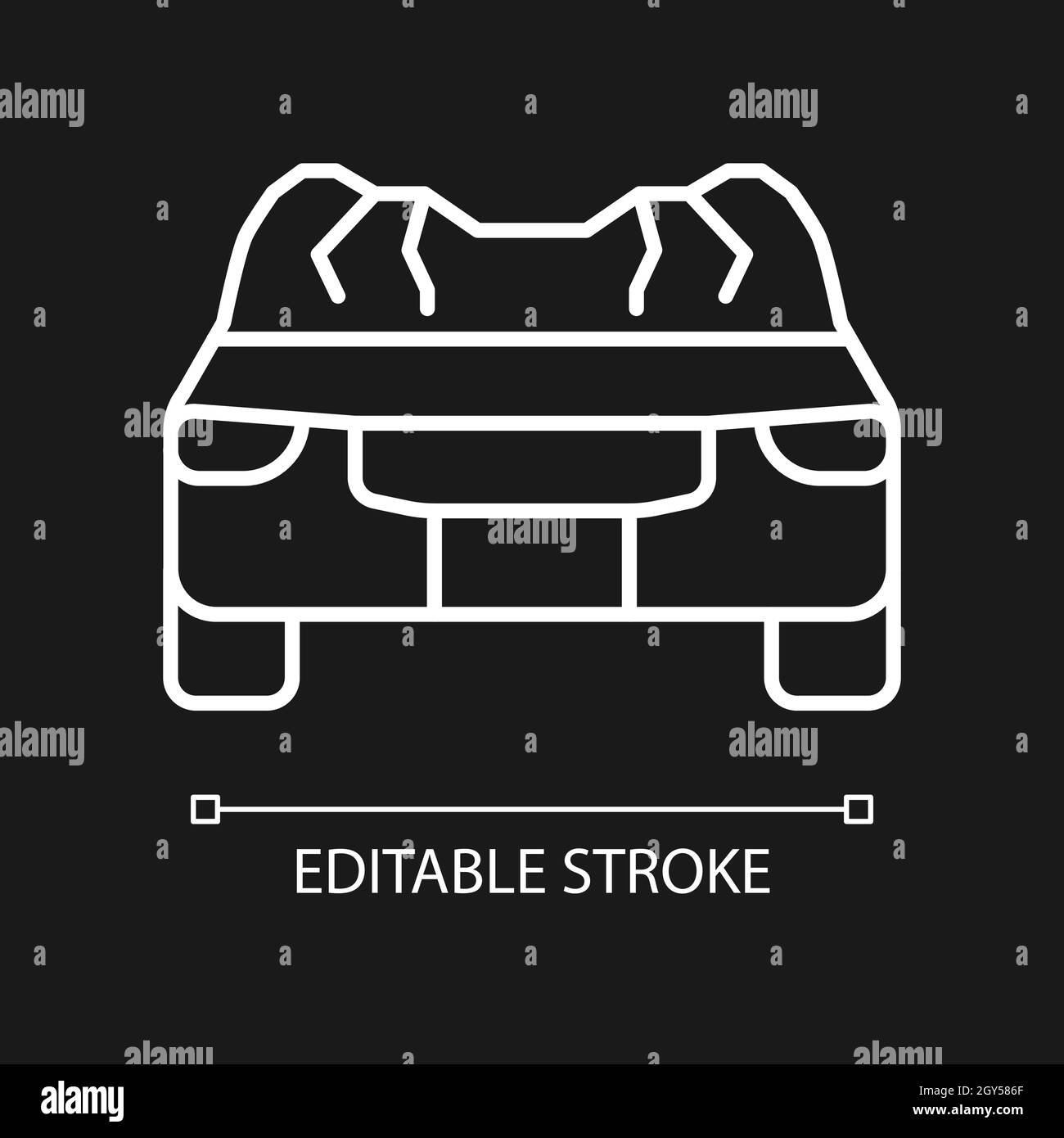 Toit de voiture endommagé icône linéaire blanche pour thème sombre Illustration de Vecteur