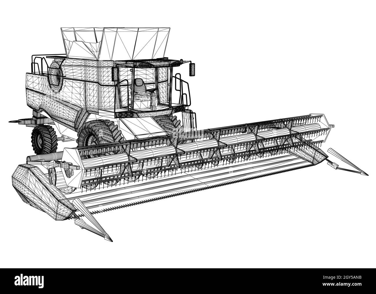 Combiner l'image filaire de la récolteuse à partir de lignes noires isolées sur fond blanc.3D.Illustration vectorielle. Illustration de Vecteur