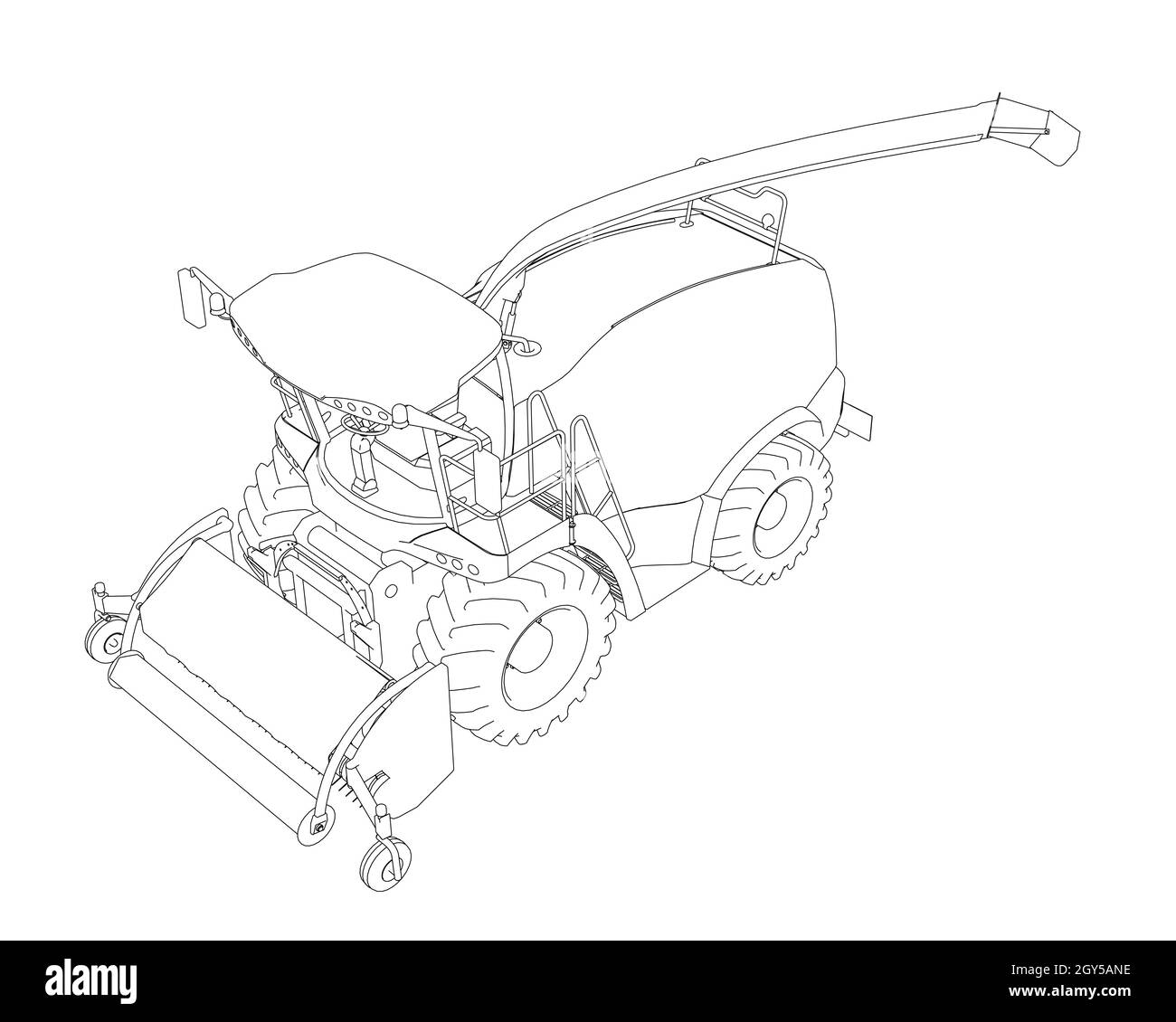 Contour de la moissonneuse-batteuse à partir de lignes noires isolées sur fond blanc.Vue isométrique.3D.Illustration vectorielle. Illustration de Vecteur