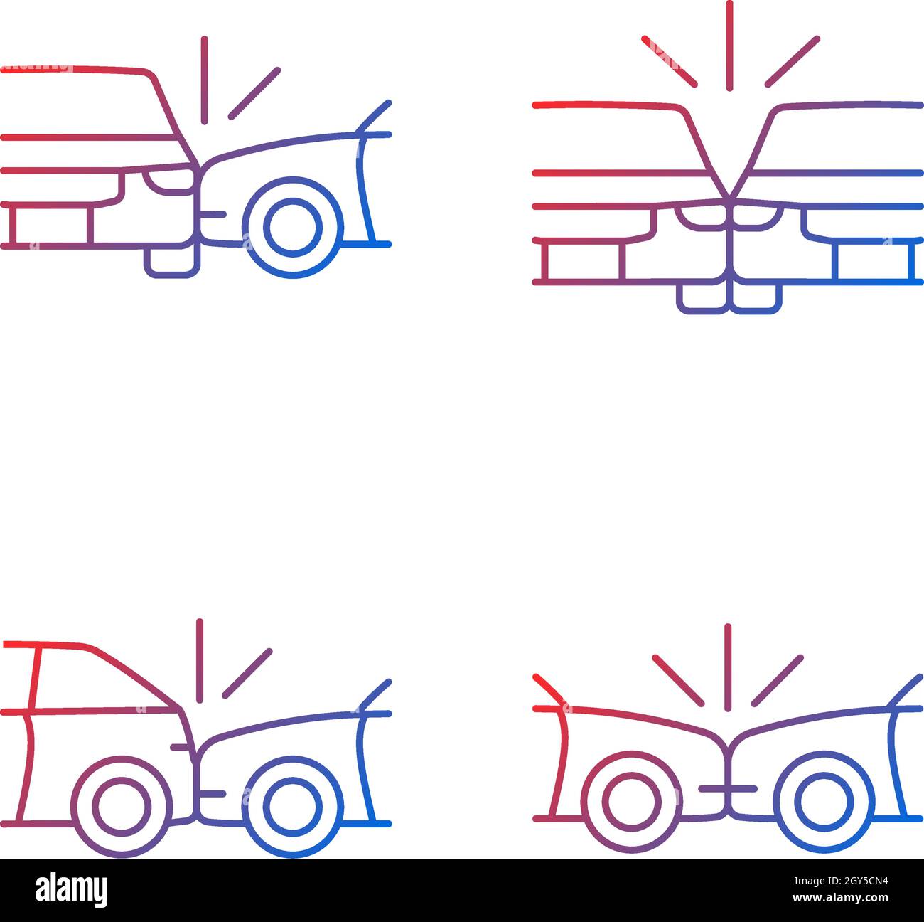 Le véhicule se bloque sur un ensemble d'icônes de vecteur linéaire de gradient Illustration de Vecteur