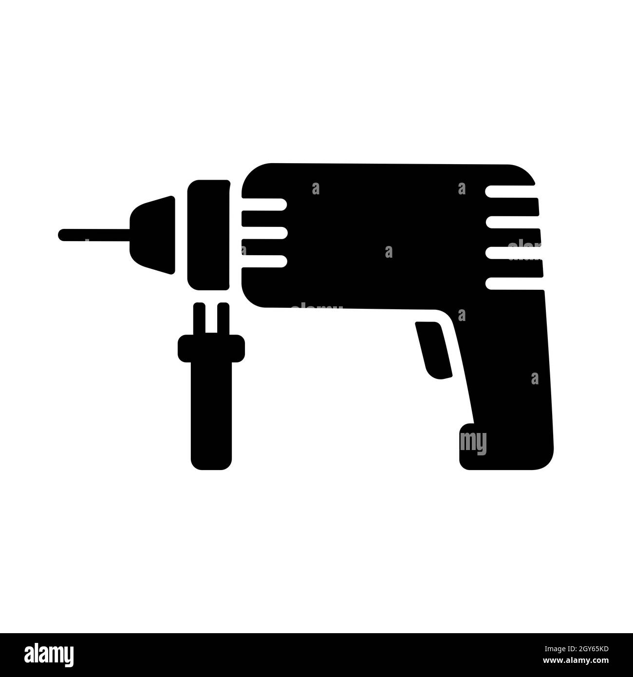 Icône de glyphe vecteur de perceuse à percussion électrique. Instrument électrique domestique pour l'alésage du bois et du métal avec fonction tournevis. Illustrateur de vecteur perforateur Banque D'Images