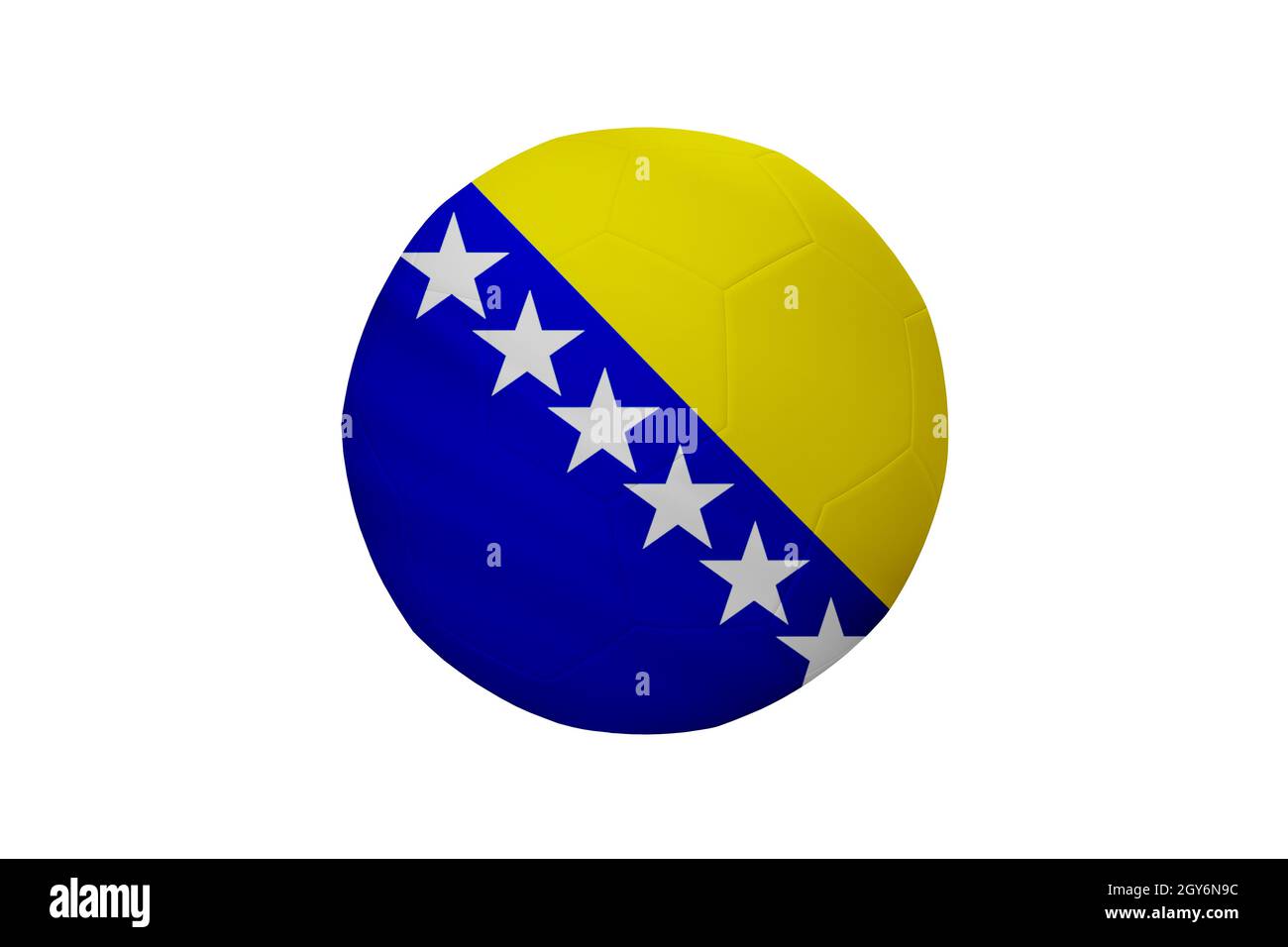 Football aux couleurs du drapeau de Bosnie-Herzégovine isolé sur fond blanc. Dans une image conceptuelle de championnat soutenant la Bosnie et Herze Banque D'Images